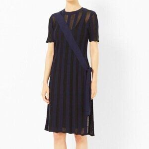 Opening Ceremony Navy Knit Mesh Stripes Midi Sheath Dress Size S
